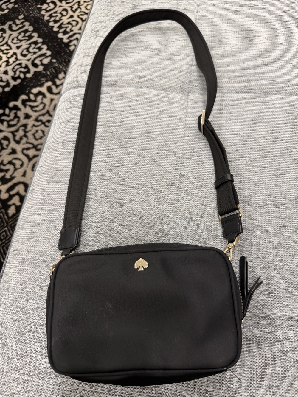 kate spade Black Nylon Crossbody with Gold Spade Detail